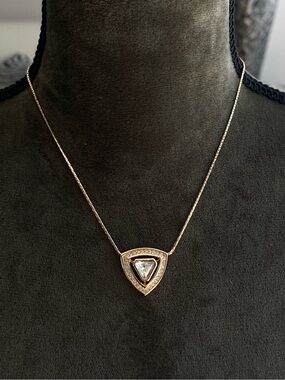 Authentic Vintage Dior Triangle Rhinestone Hollow Edge Thin Gold Necklace